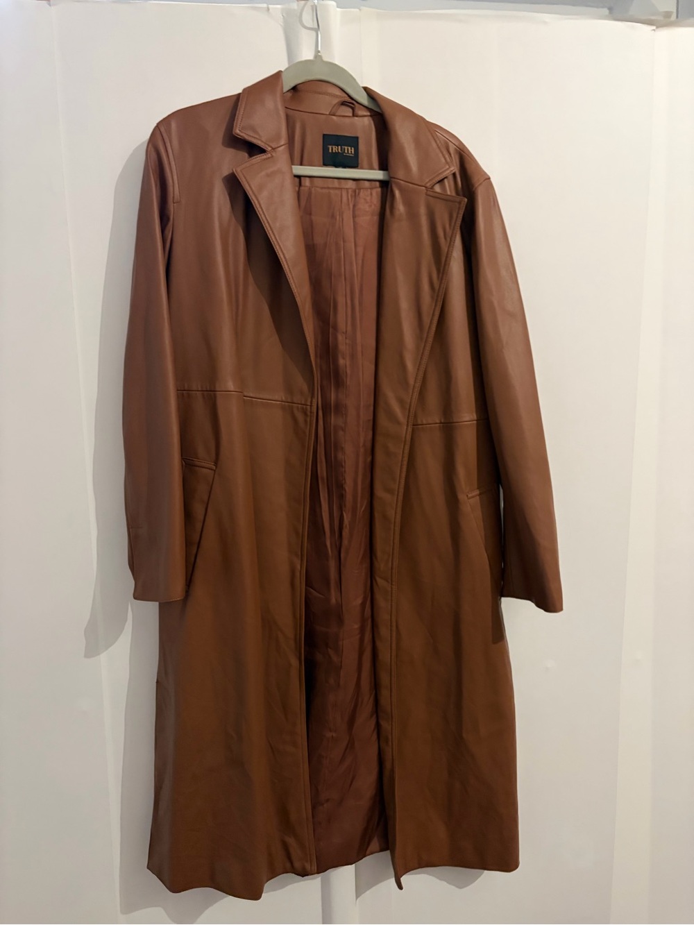 TRUTH Chestnut Brown Long Leather Trench Coat